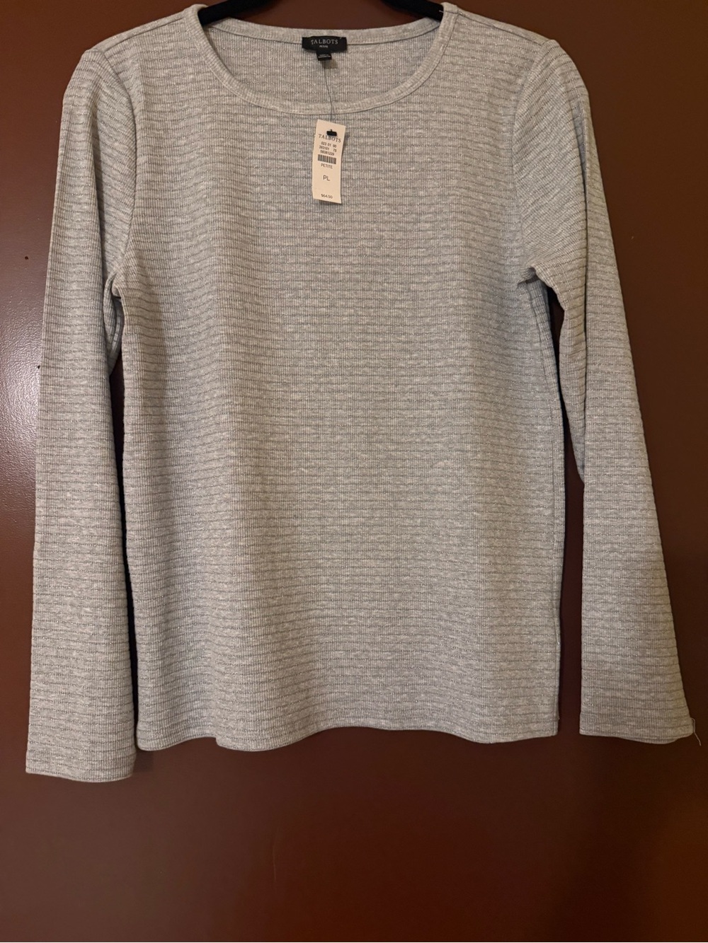 Talbots Light Gray/ Silver Ribbed Crewneck Sweater New with Tag